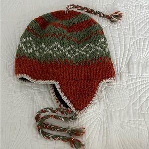 Tassel Top Hand-Knitted Wool Fleece Lined Ear-Flap Beanie Snowboard Nepal Hat